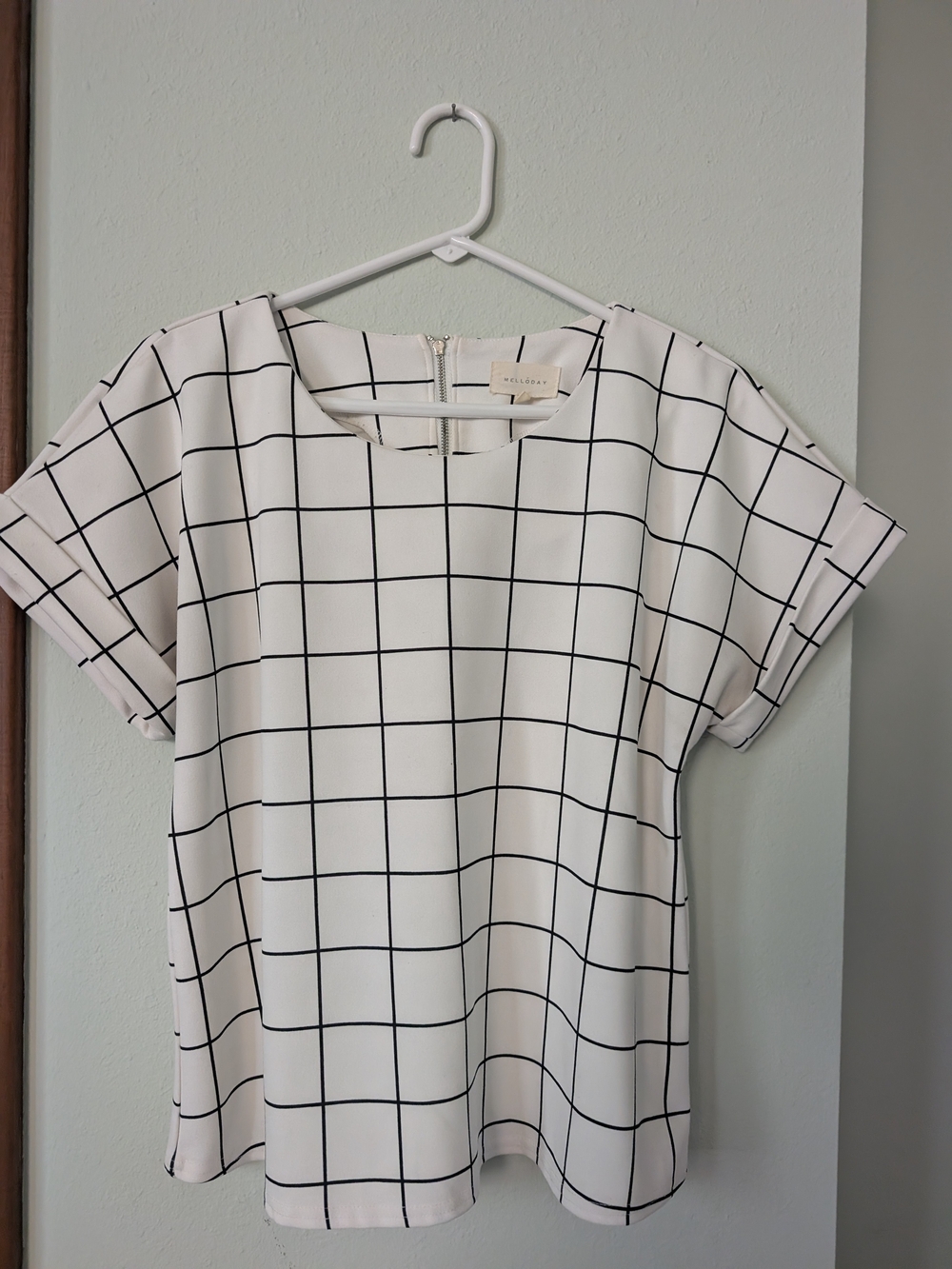 MELLODAY White Grid Short Sleeve Blouse